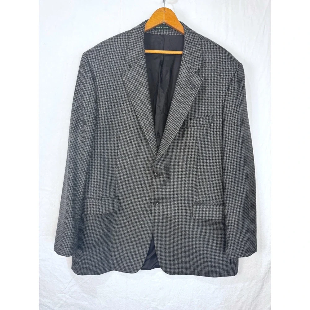 Lauren Ralph Lauren Mens 46R Lambswool Houndstooth Blazer Sport Coat Black Brown